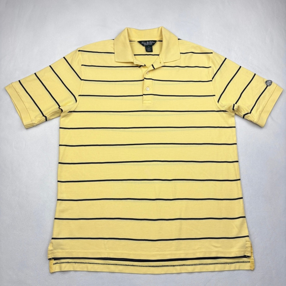 Brooks Brothers Country Club Polo Shirt Mens Medium Yellow Navy Stripe Golf Top